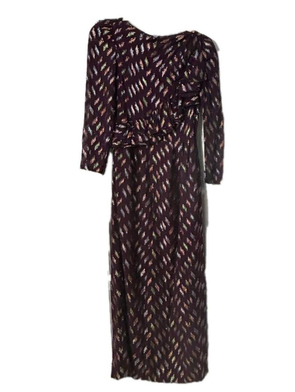 Vintage Mignon New York Burgundy Sequin Dress Geometric Ruffles XS See Measurmnt